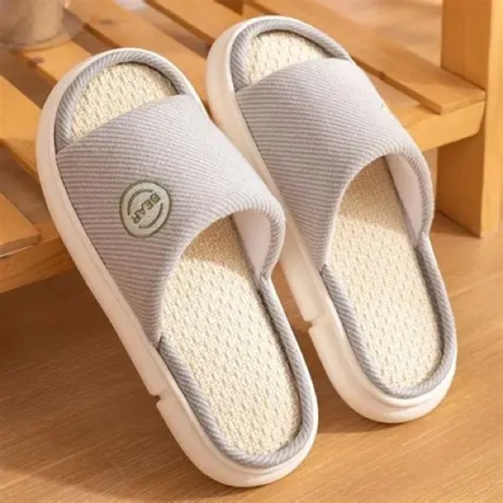 Gray and Cream Slide Slippers